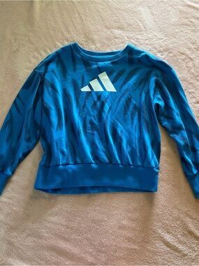 adidas Blue Patterned Logo Crew Sweatshirt